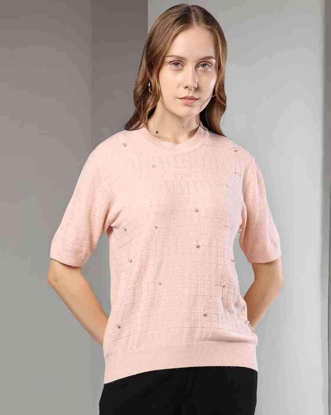 FIG | Women Quilted Regular Fit Crew-Neck T-Shirt|0