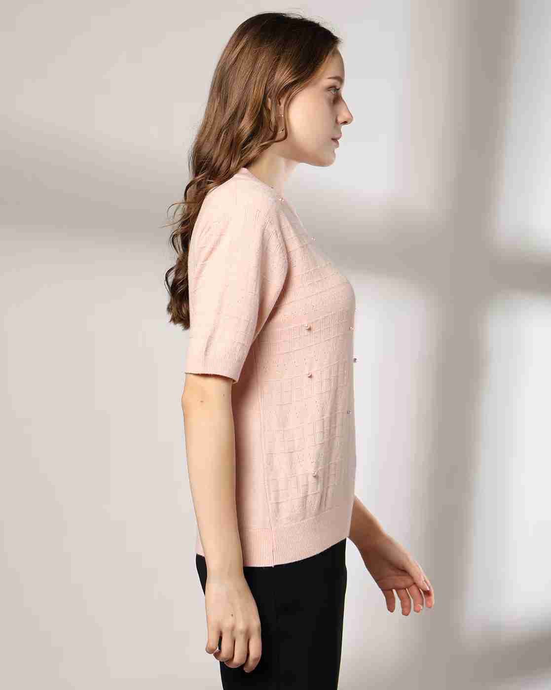 FIG | Women Quilted Regular Fit Crew-Neck T-Shirt|1