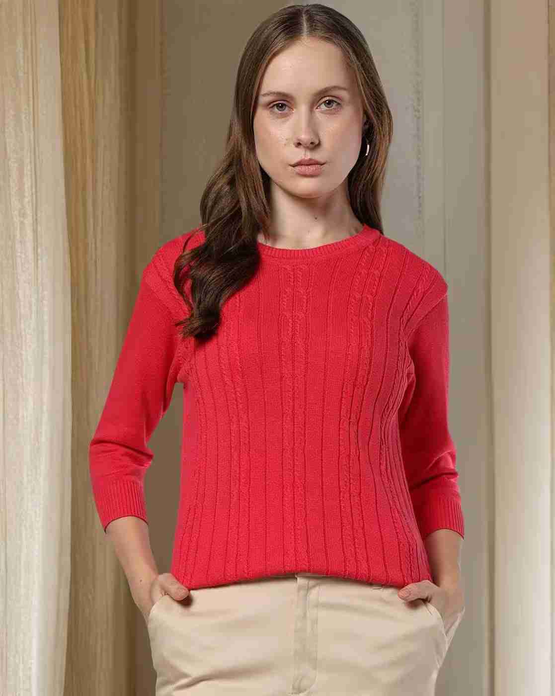 FIG | Women Ribbed Regular Fit Crew-Neck T-Shirt|0