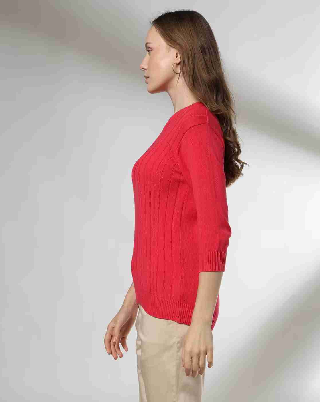 FIG | Women Ribbed Regular Fit Crew-Neck T-Shirt|1