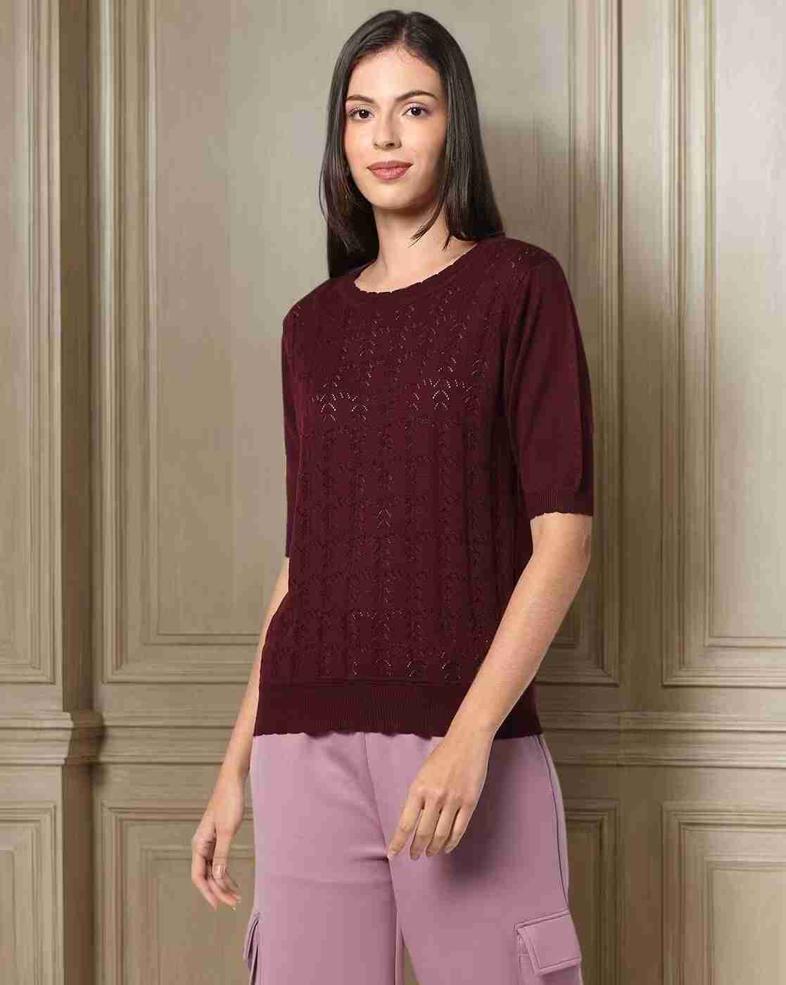 Women Ribbed Relaxed Fit Round-Neck Pullover