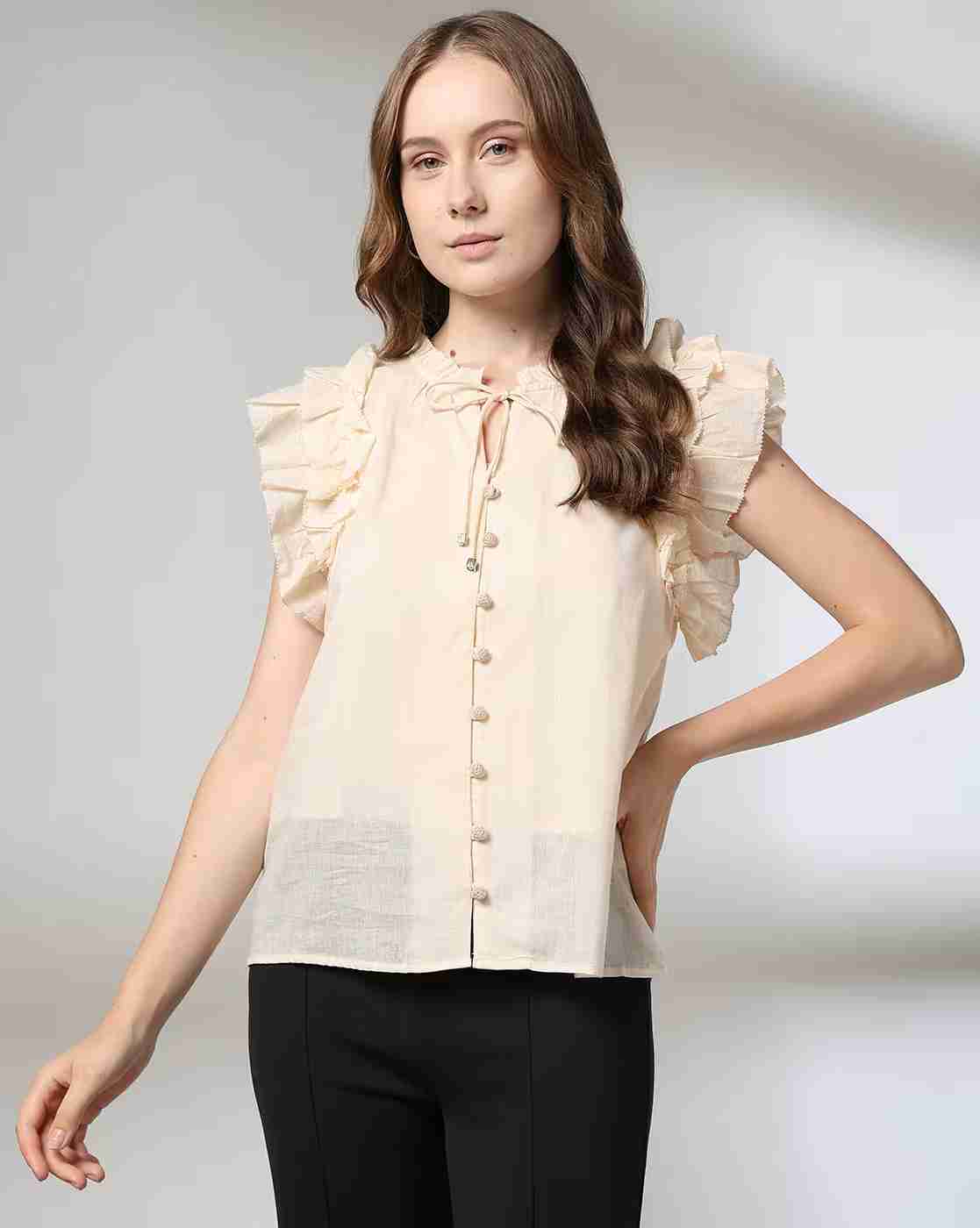 FIG | Women Ruffled Relaxed Fit Top with Camisole|0