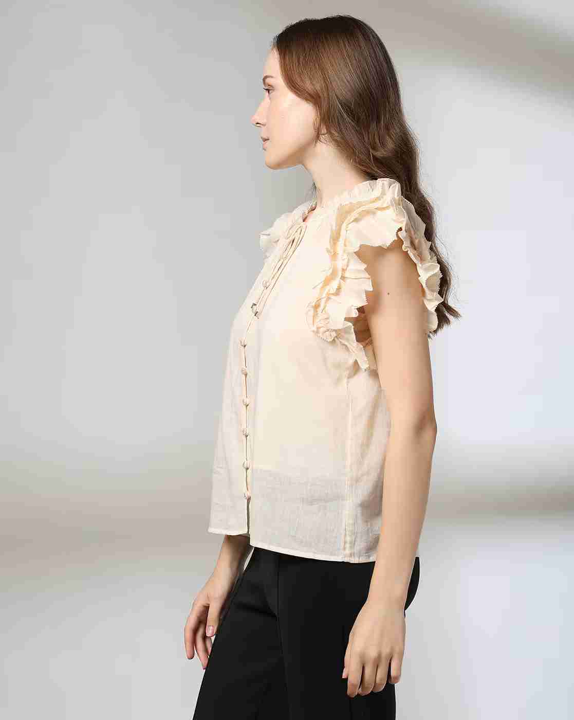 FIG | Women Ruffled Relaxed Fit Top with Camisole|1