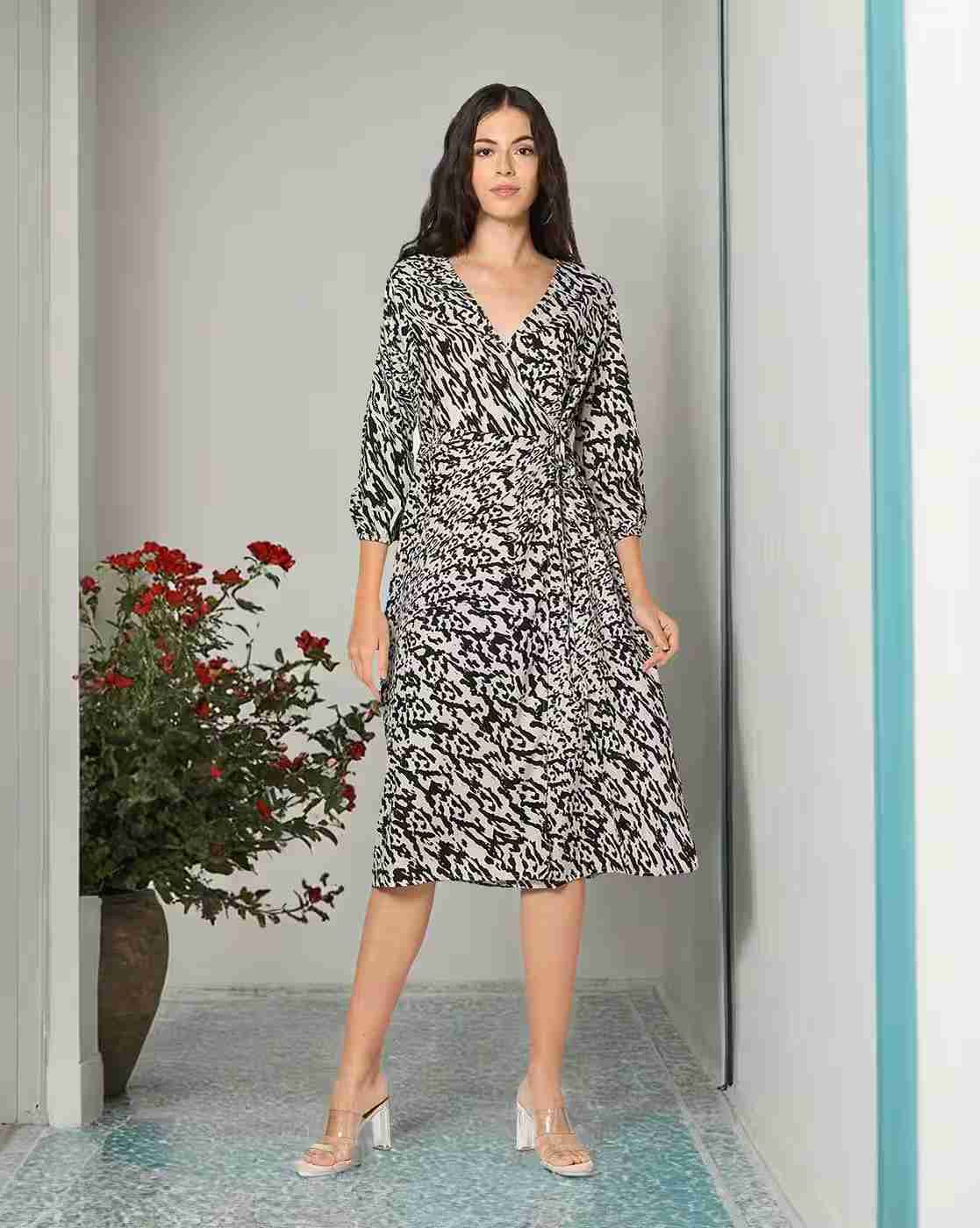 FIG | Women Animal Print Wrap Dress|0