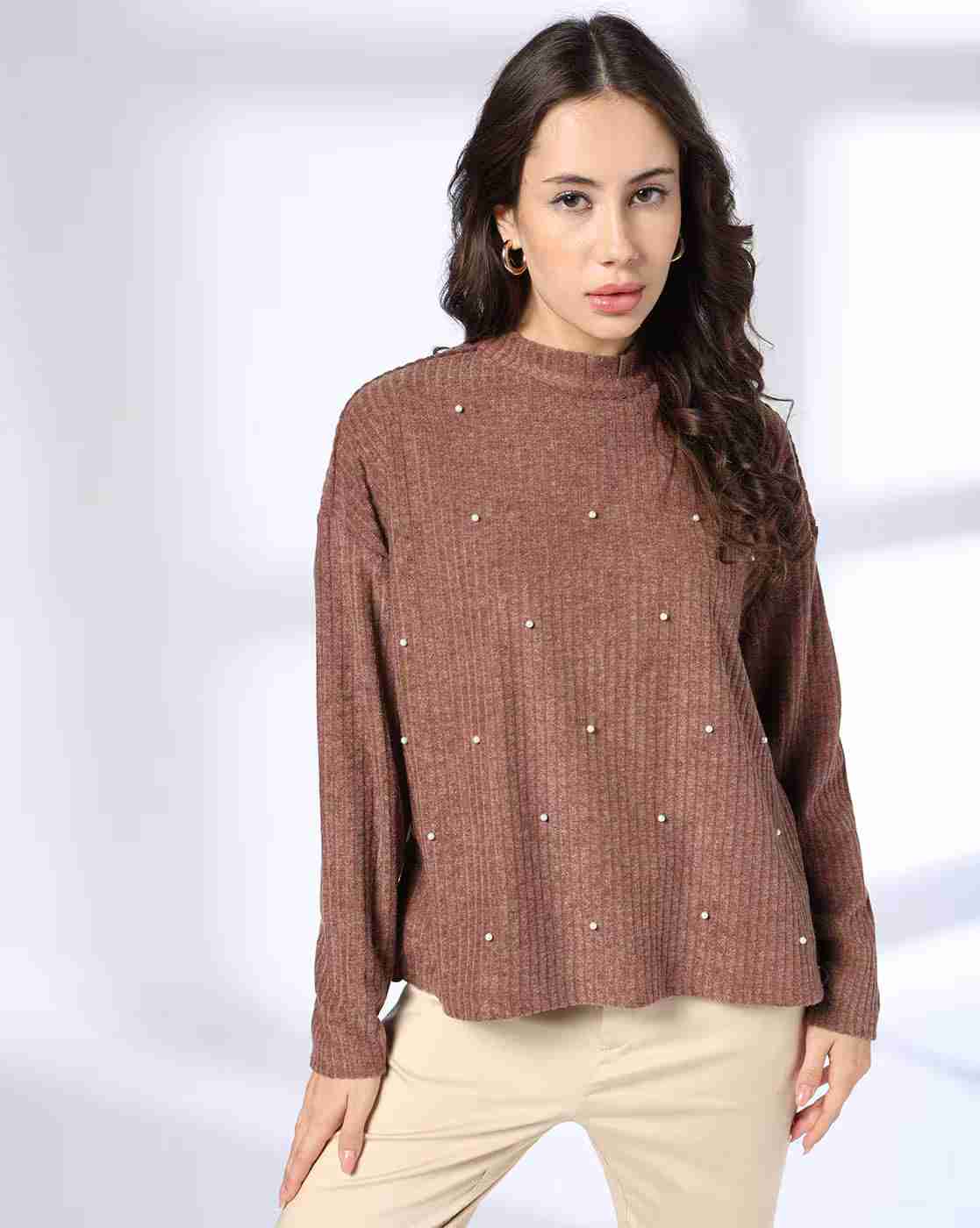 Women Pearl Embellished Relaxed Fit Top