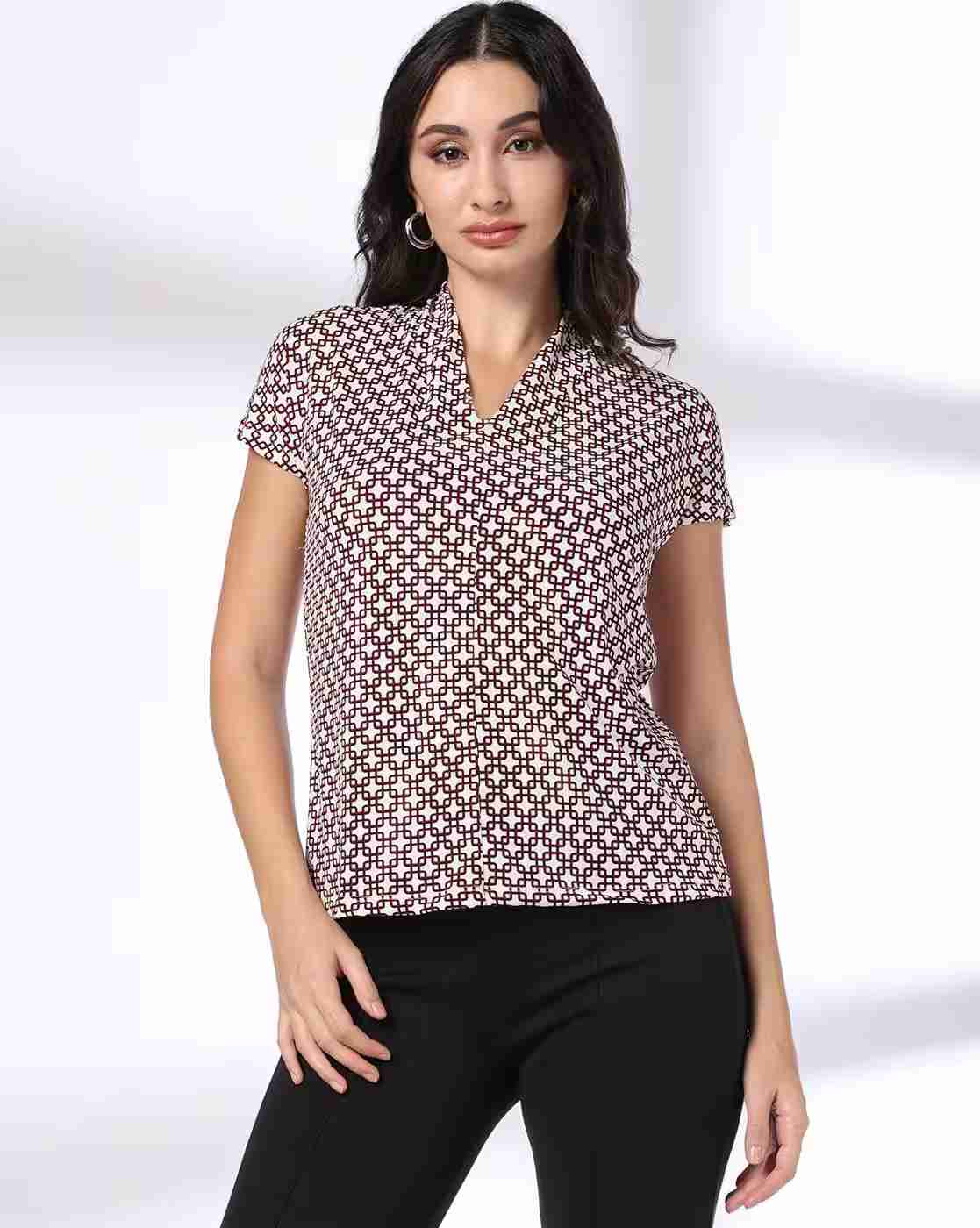FIG | Women Printed Regular Fit V-Neck Top|0