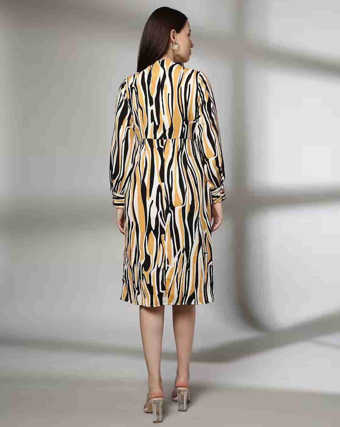 FIG | Women Animal Print Shift Dress with Cuffed Sleeves|2