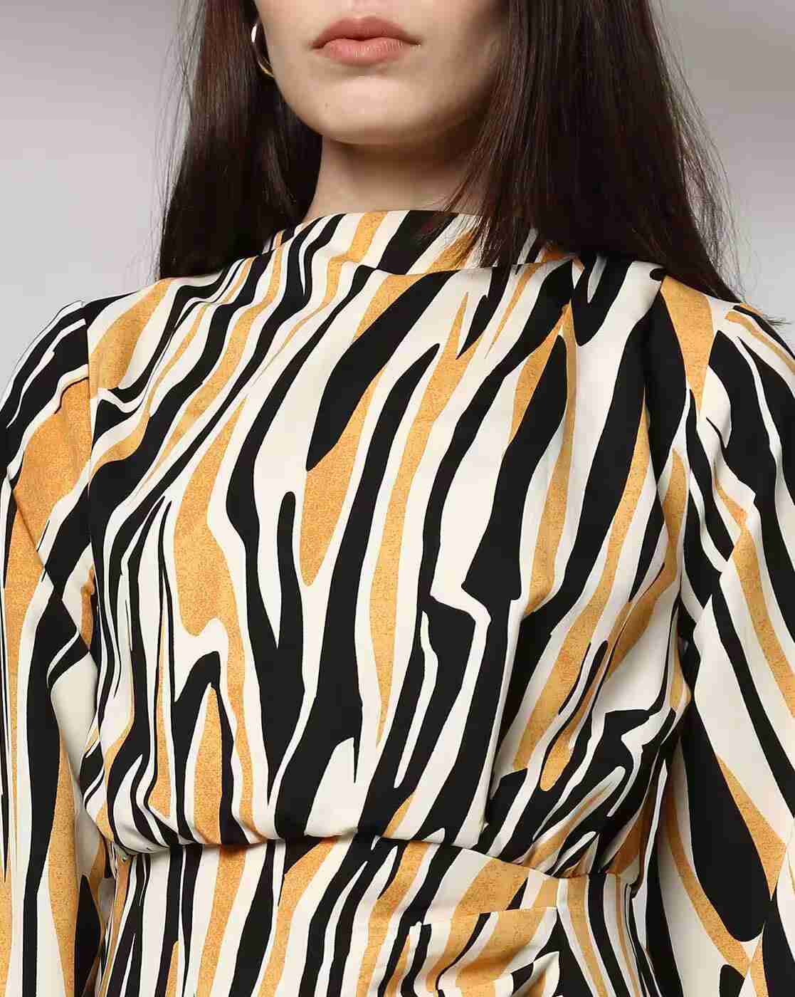 FIG | Women Animal Print Shift Dress with Cuffed Sleeves|3