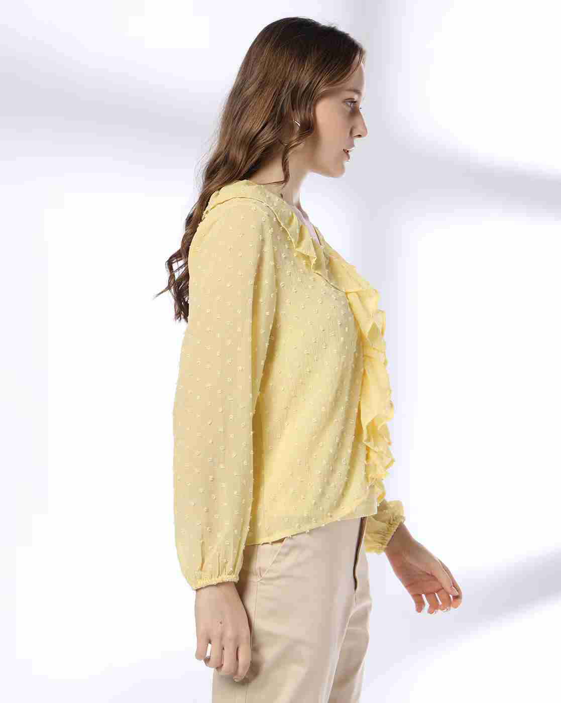 FIG | Women Ruffled Relaxed Fit V-Neck Top|1