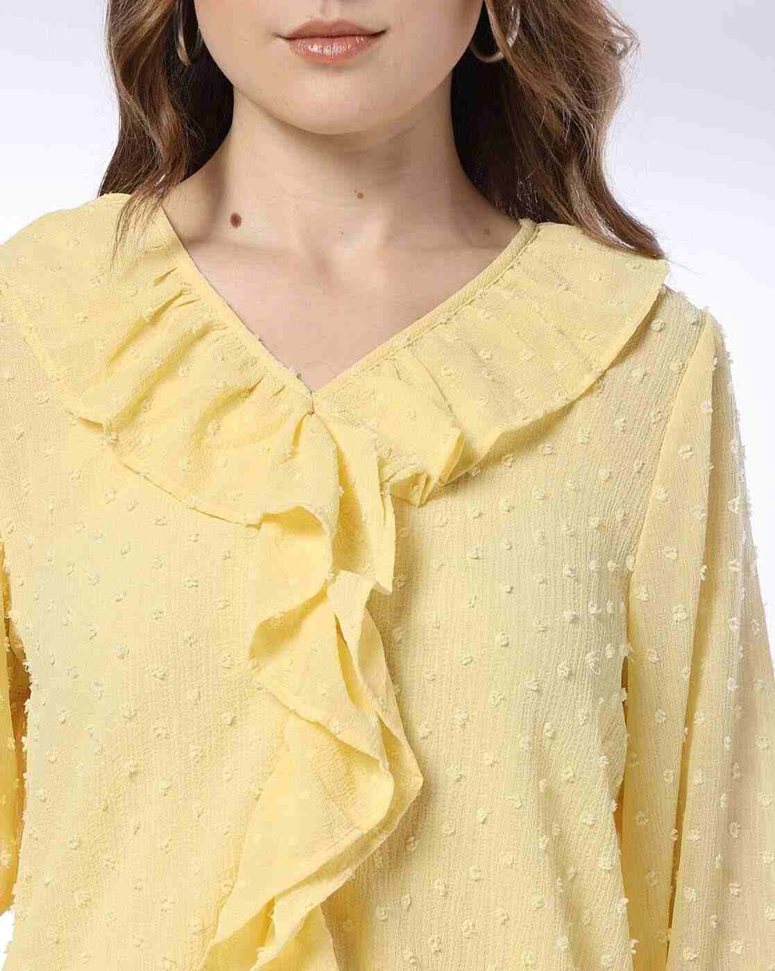 FIG | Women Ruffled Relaxed Fit V-Neck Top|3