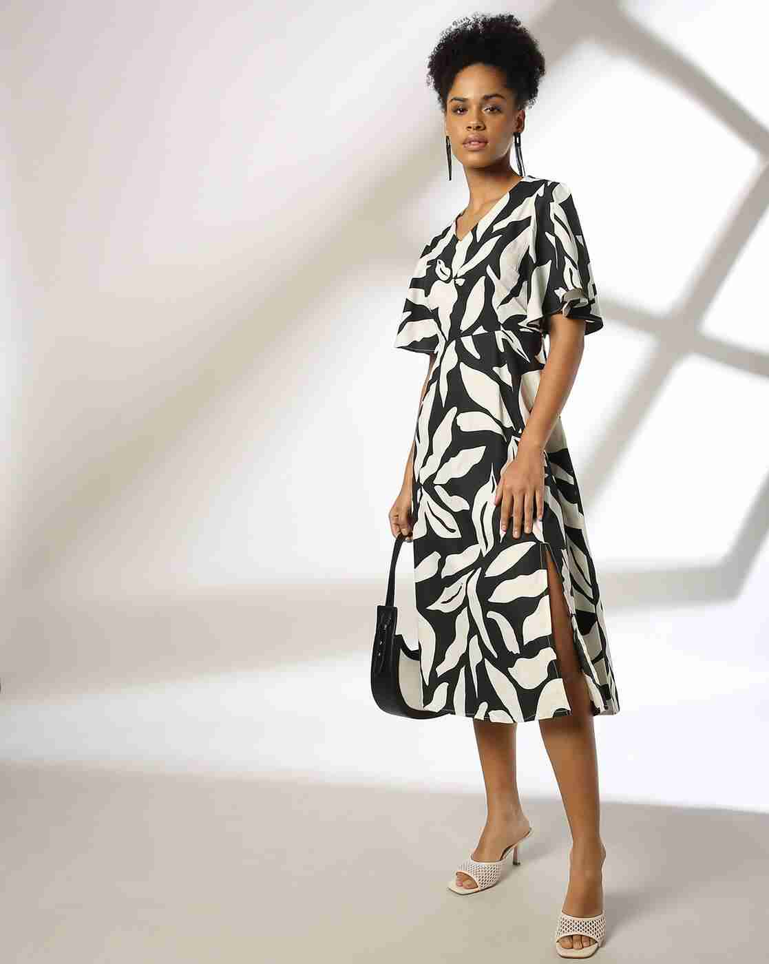 FIG | Women Leaf Print A-Line Dress|0