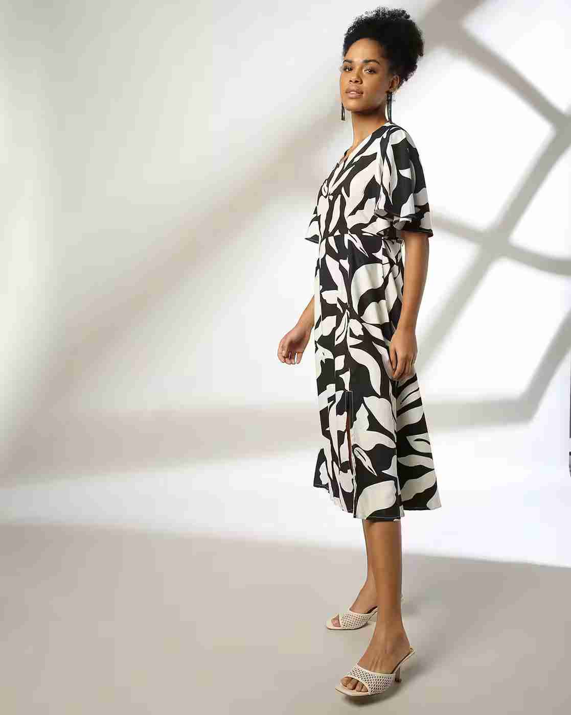 FIG | Women Leaf Print A-Line Dress|1