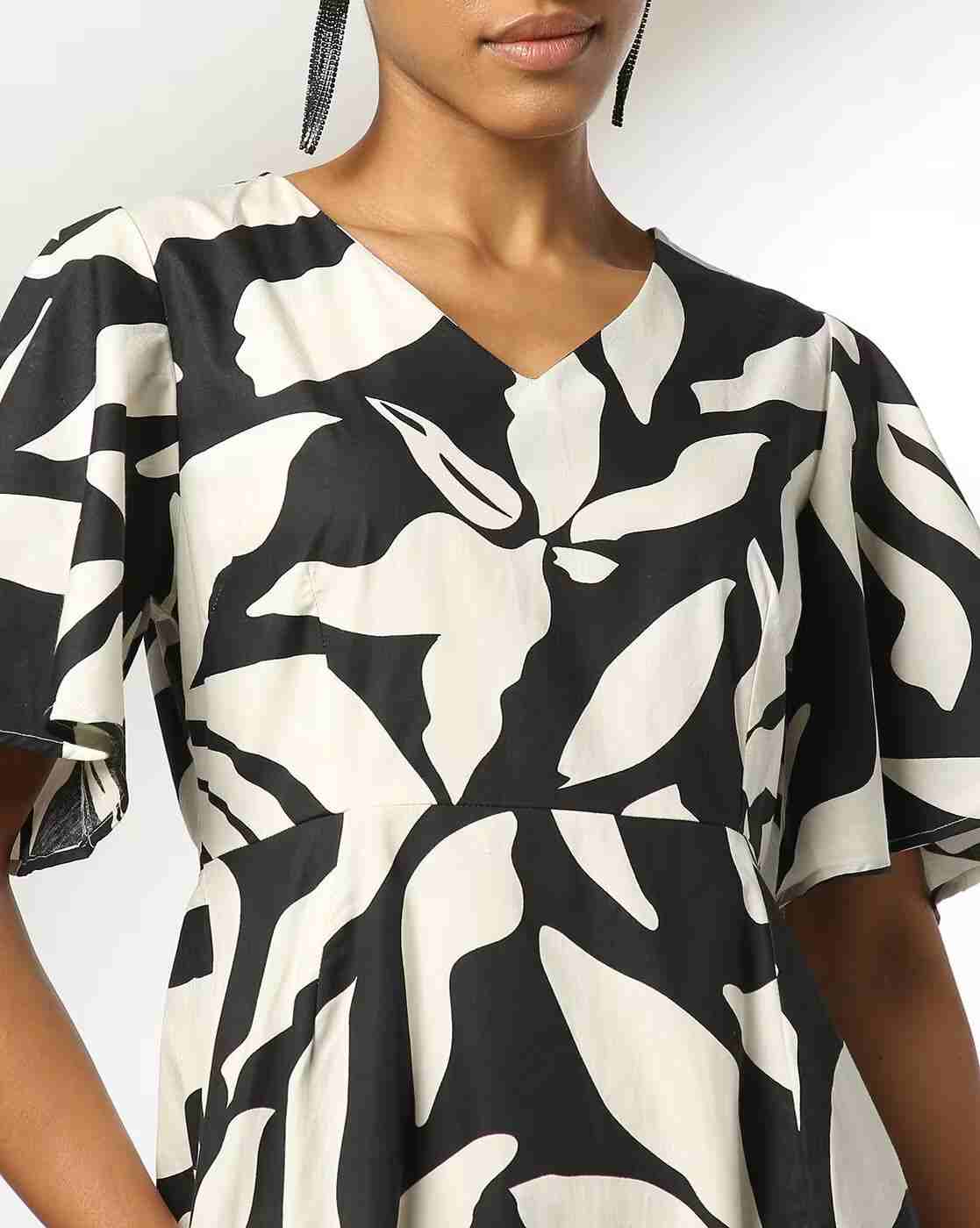 FIG | Women Leaf Print A-Line Dress|3