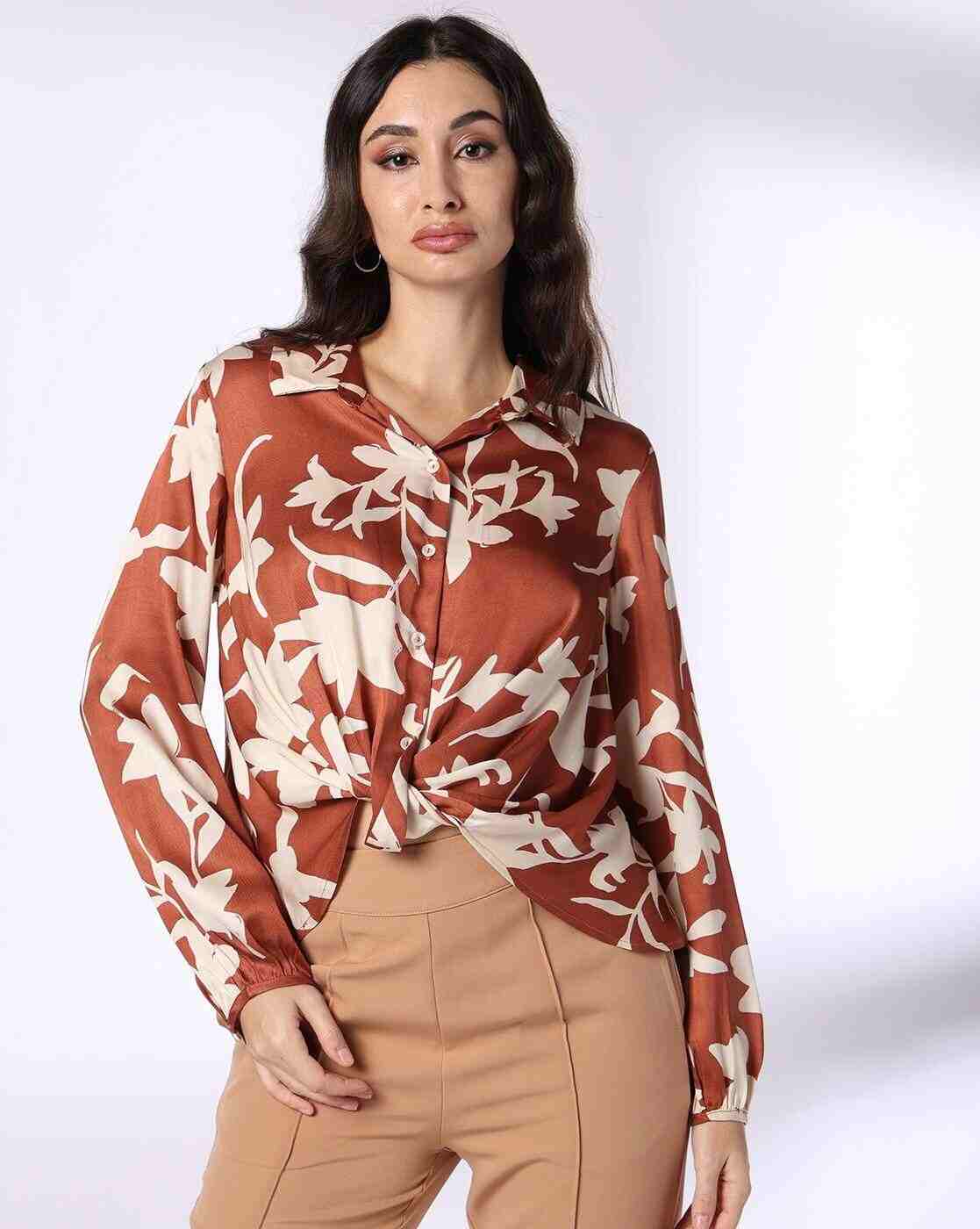 FIG | Women Floral Print Relaxed Fit Shirt with Twist-Hem|0