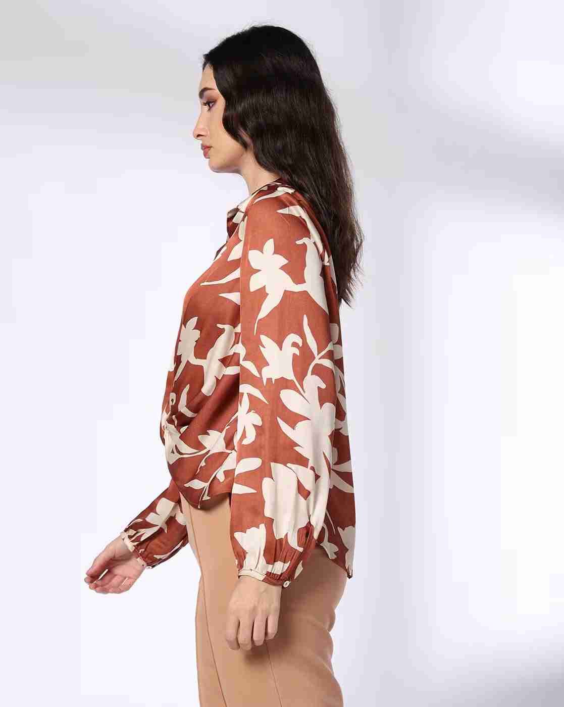FIG | Women Floral Print Relaxed Fit Shirt with Twist-Hem|1