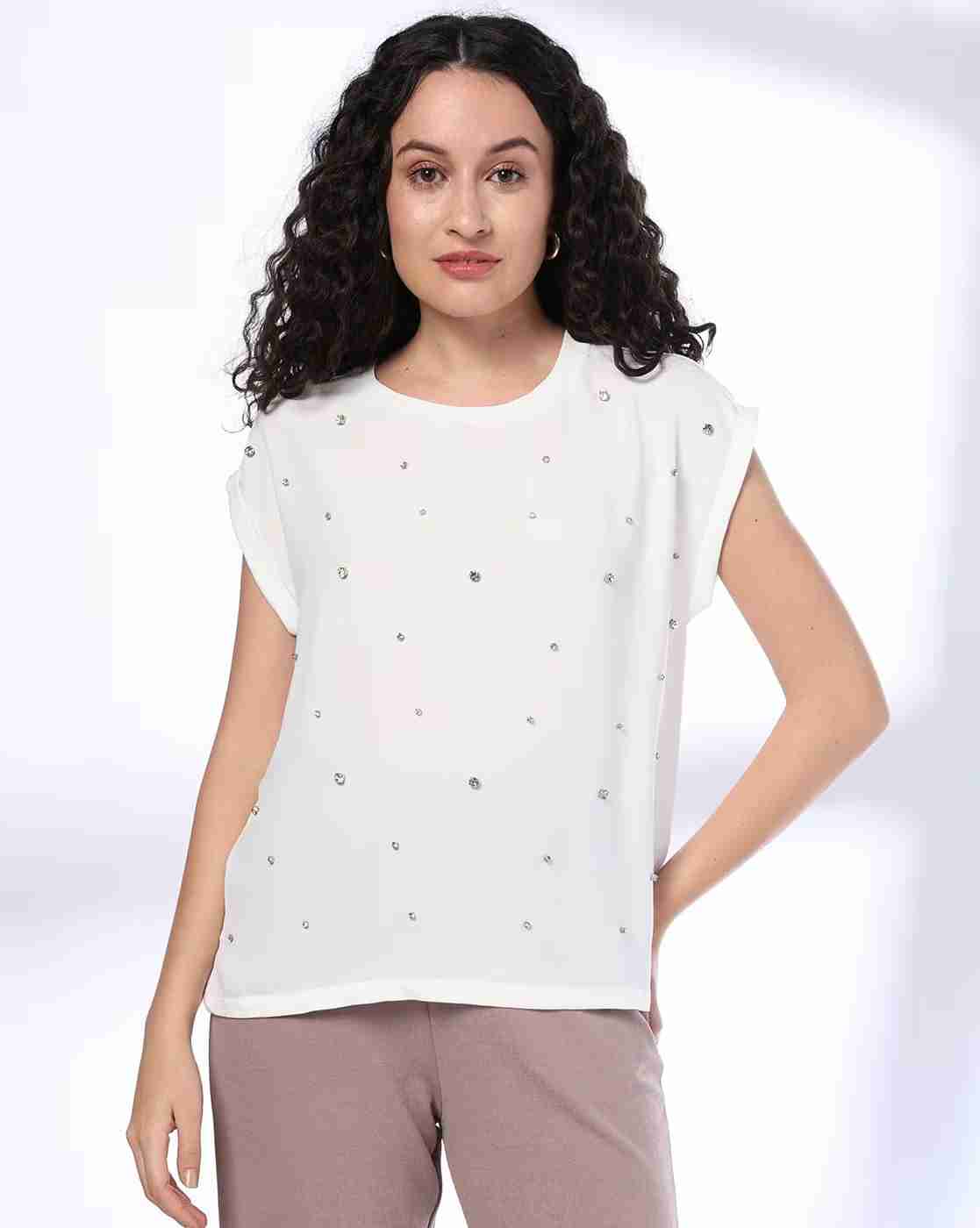 FIG | Women Rhinestone Embellished Boxy Fit Top|0