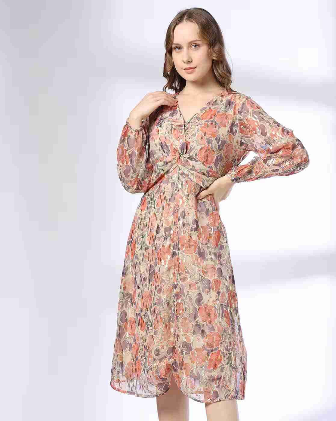FIG | Women Floral Print A-Line Dress|0