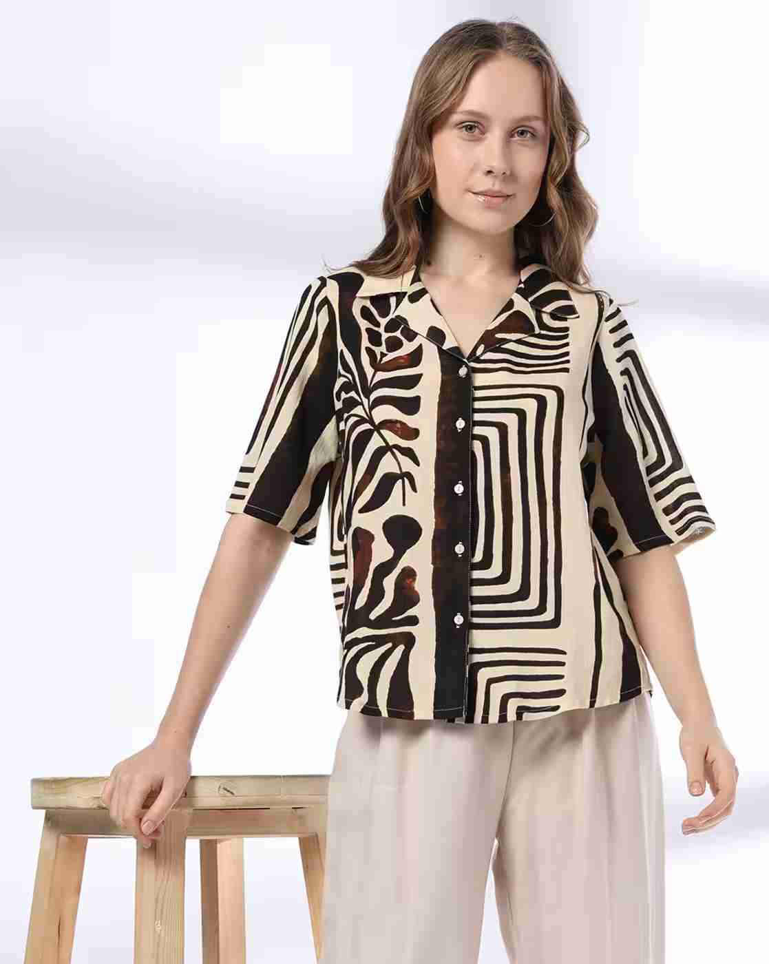 FIG | Women Leaf Print Relaxed Fit Shirt|0