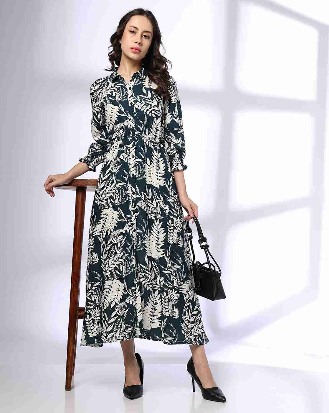 FIG | Women Tropical Print Shirt Dress|0