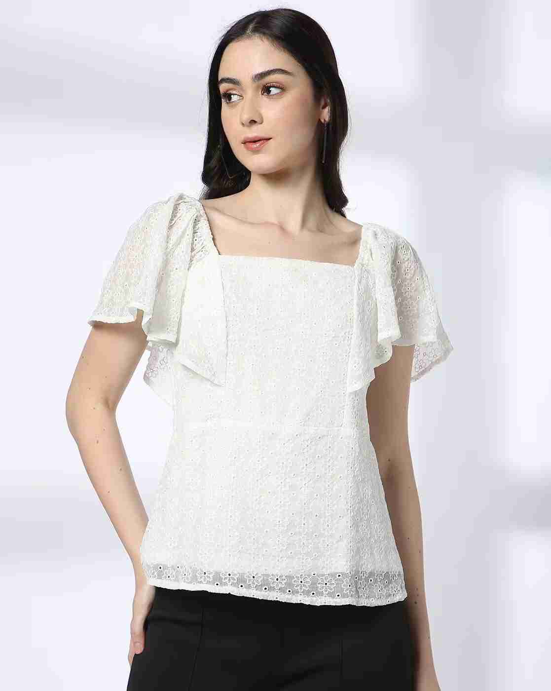 FIG | Women Schiffli Embroidered Slim Fit Top|0