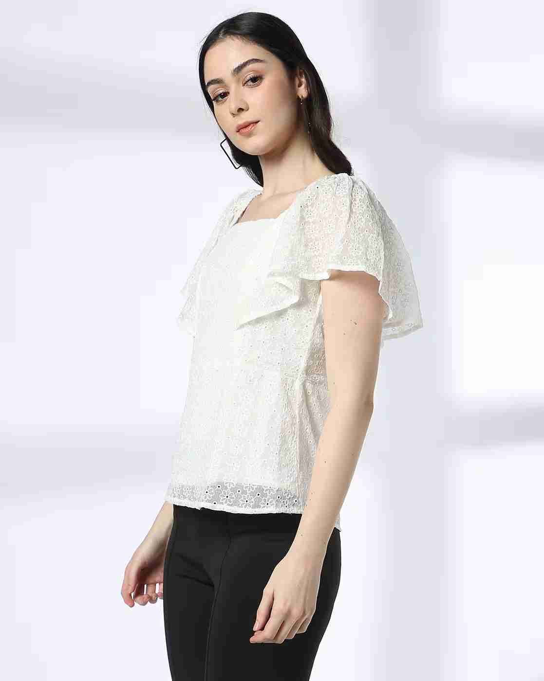 FIG | Women Schiffli Embroidered Slim Fit Top|1