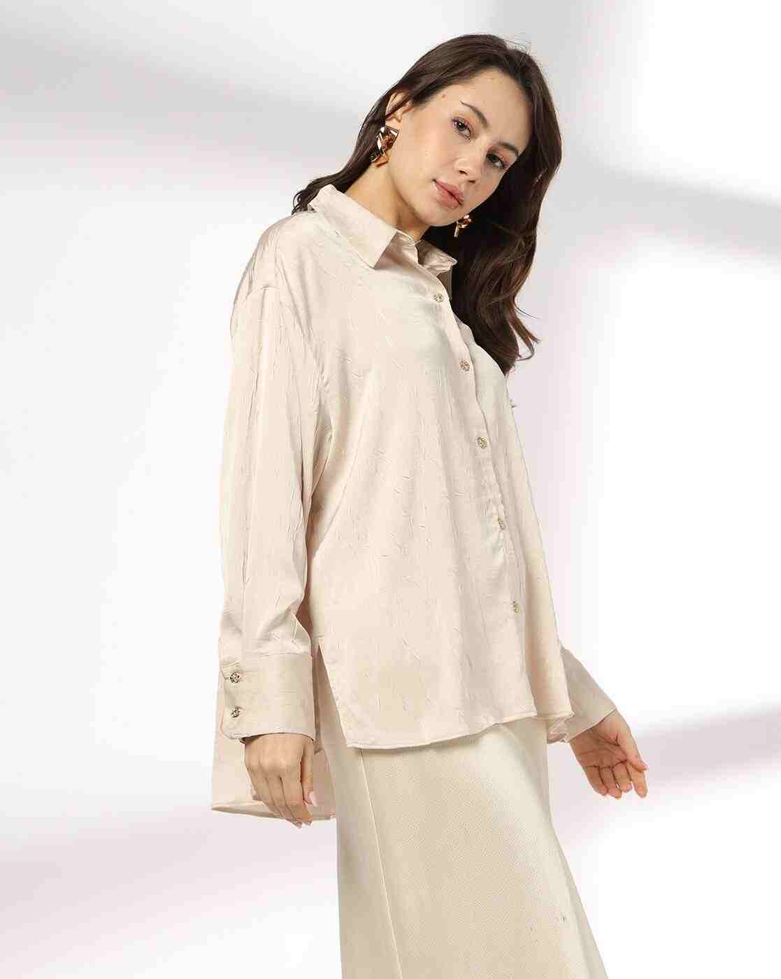 FIG | Women Crushed Satin Oversized Shirt|1