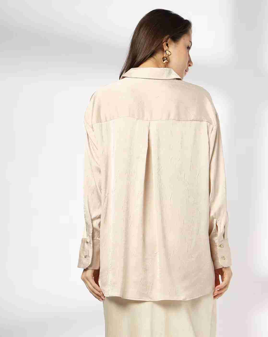 FIG | Women Crushed Satin Oversized Shirt|2