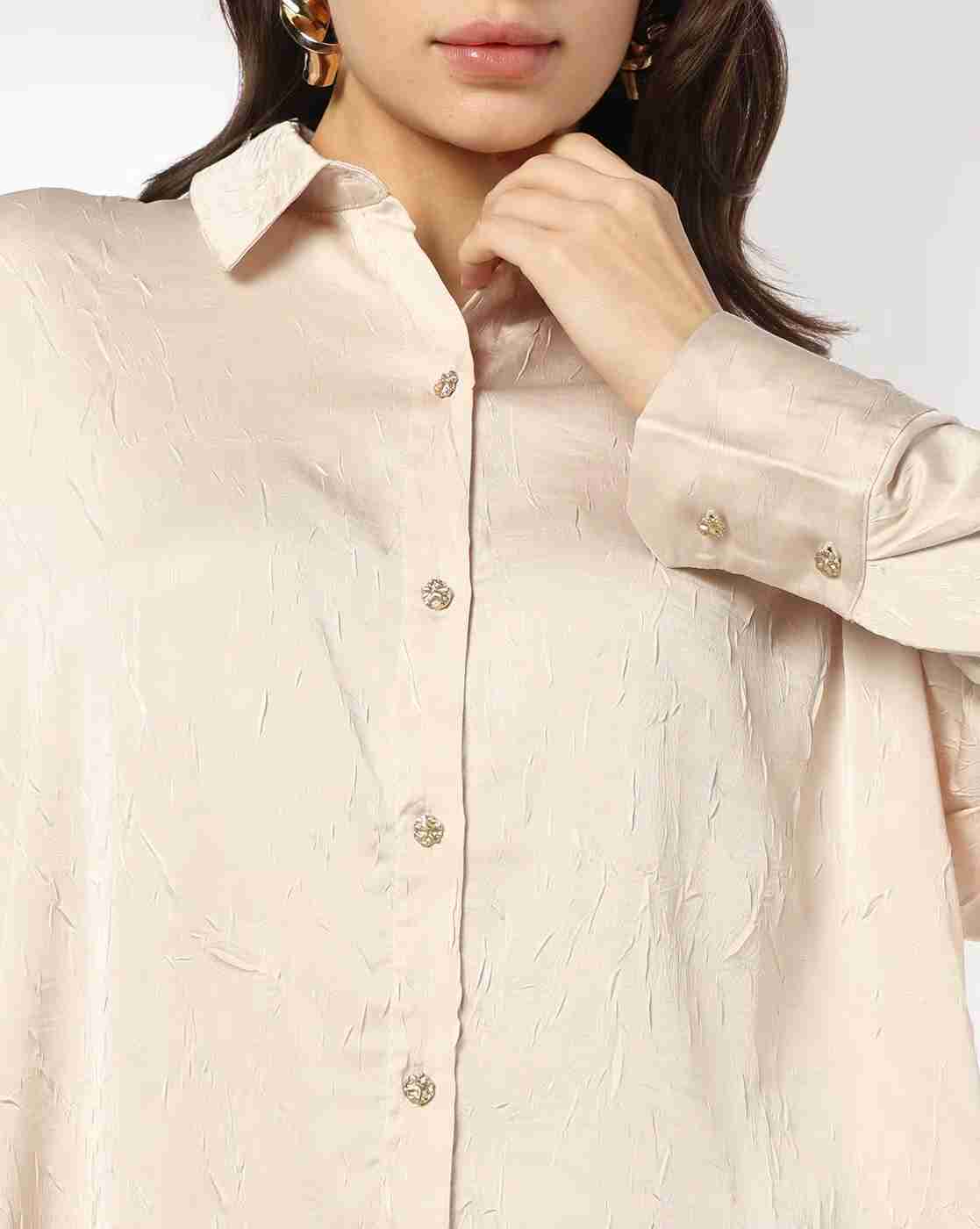 FIG | Women Crushed Satin Oversized Shirt|3
