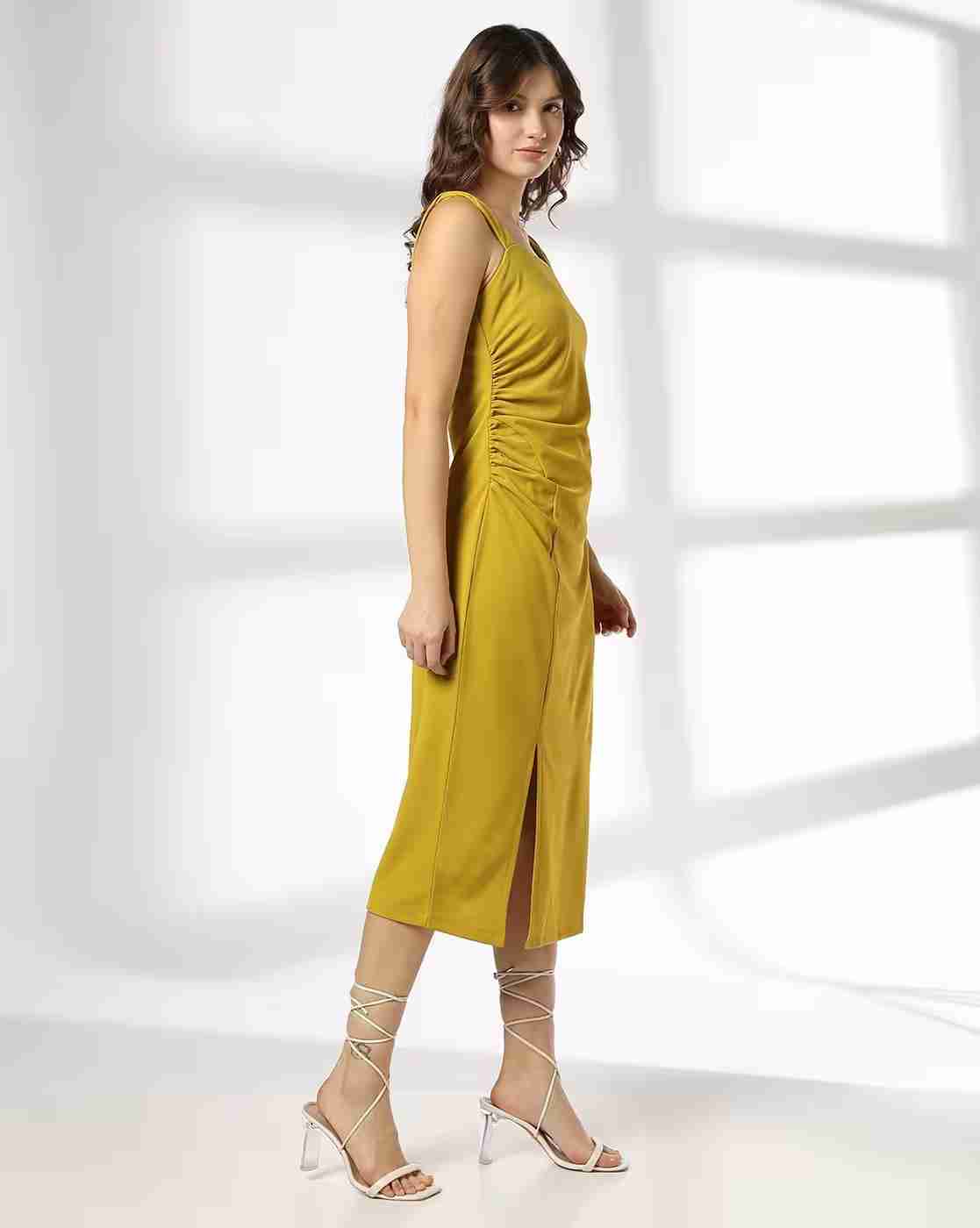 FIG | Women Ruched Square-Neck Bodycon Dress|1
