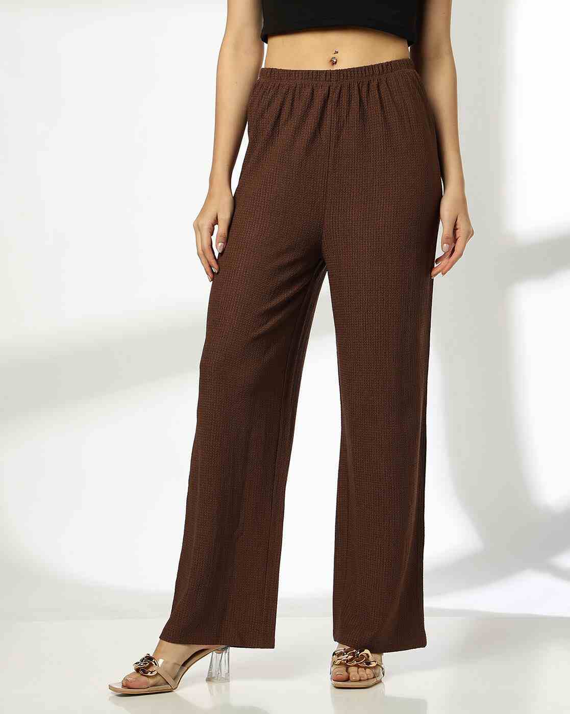 FIG | Women Relaxed Fit Pants with Elasticated Waist|0