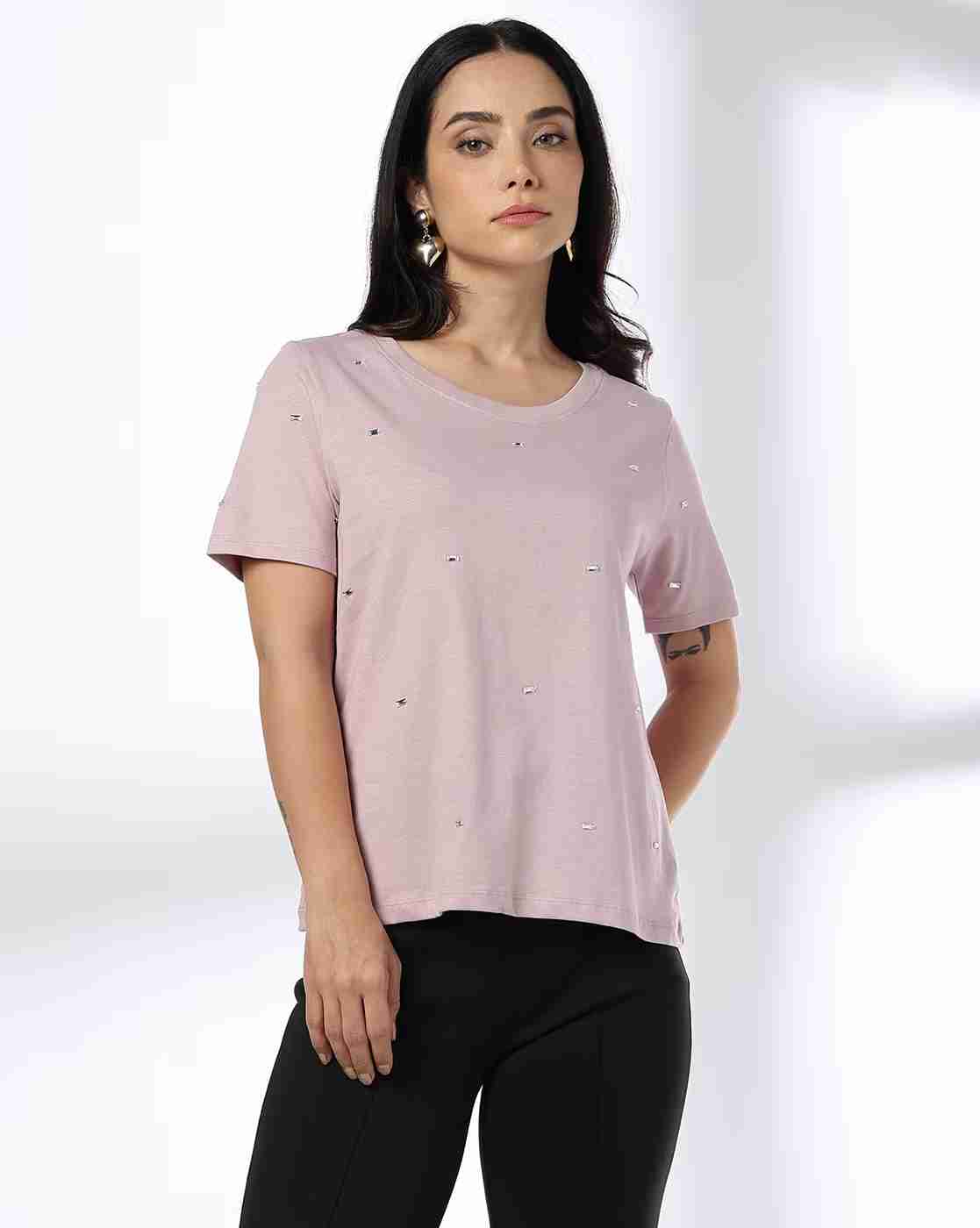FIG | Women Embellished Slim Fit Crew-Neck T-Shirt|0