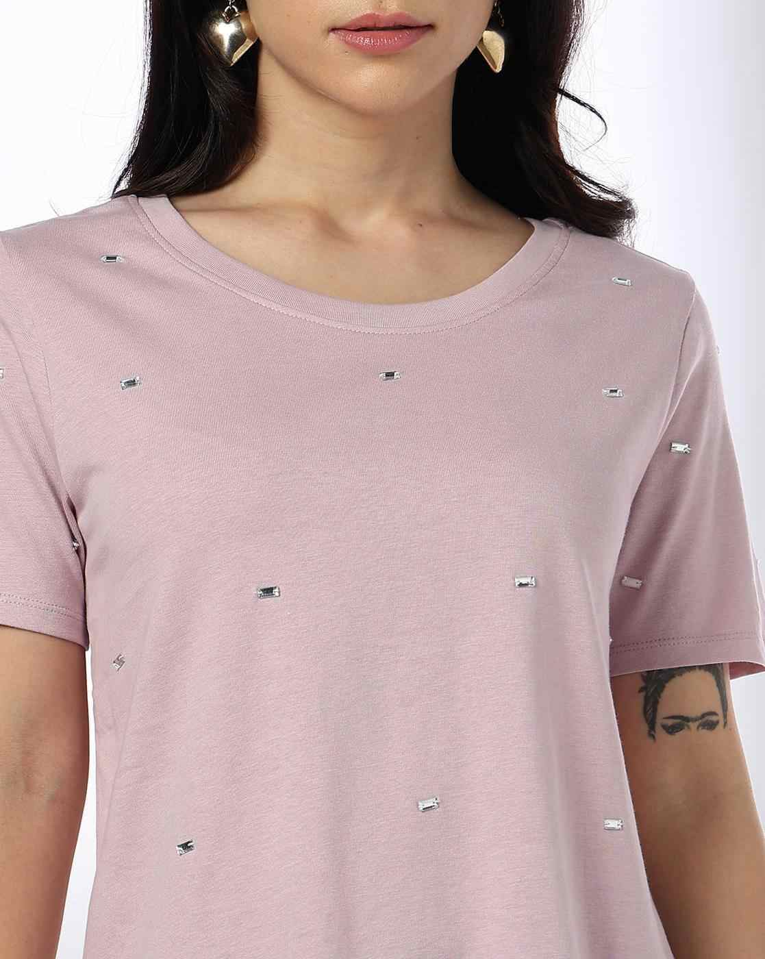 FIG | Women Embellished Slim Fit Crew-Neck T-Shirt|3