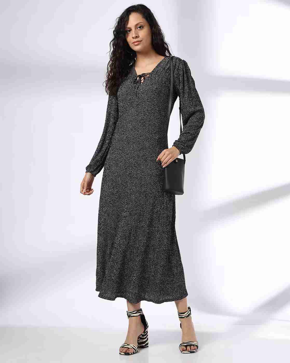FIG | Women Animal Print V-Neck A Cut Empire Seam A-Line Dress|0