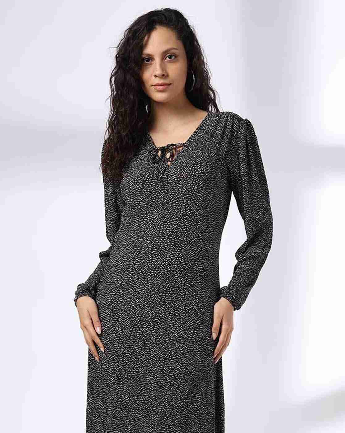 FIG | Women Animal Print V-Neck A Cut Empire Seam A-Line Dress|3