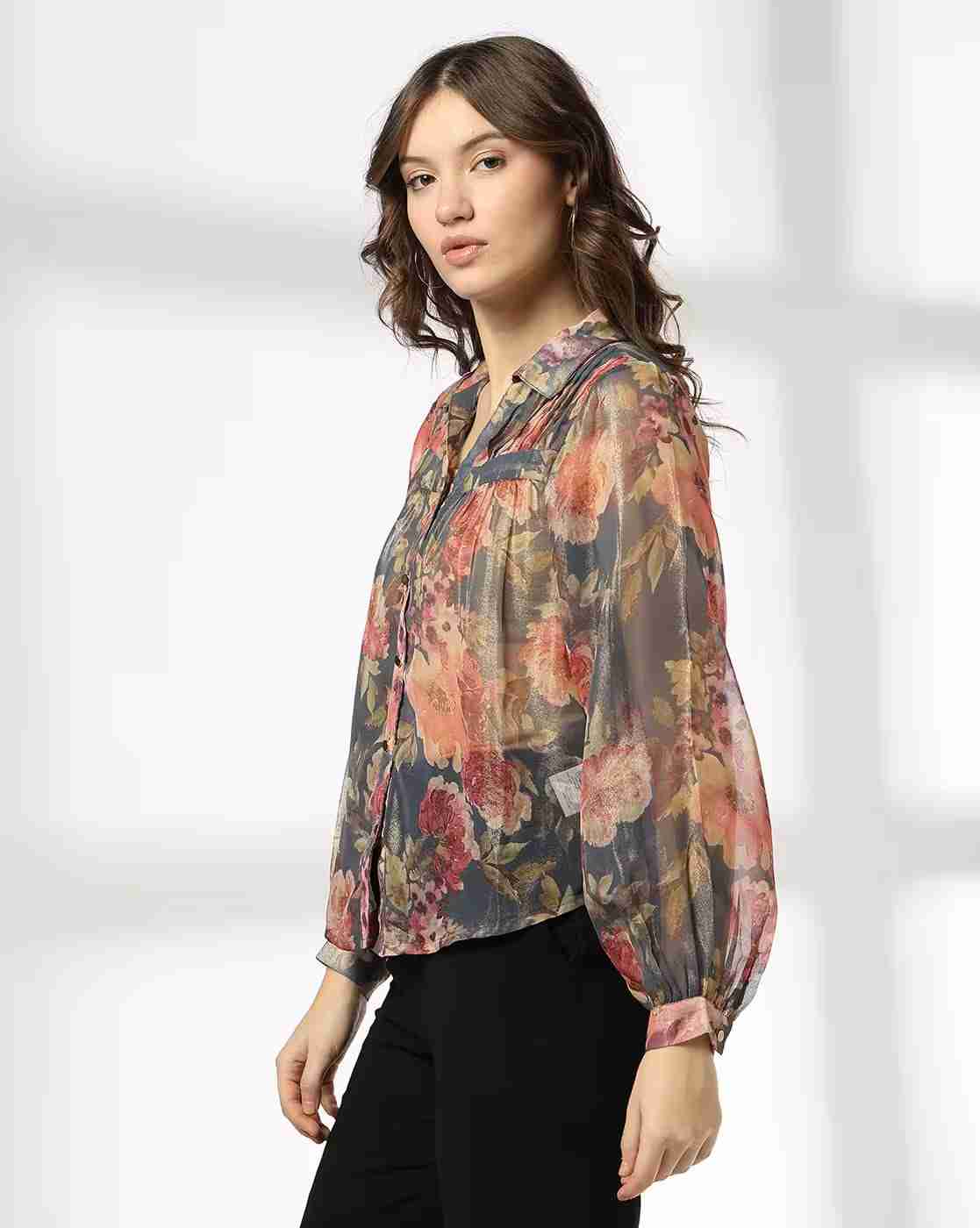 FIG | Women Floral Print Slim Fit Top|1