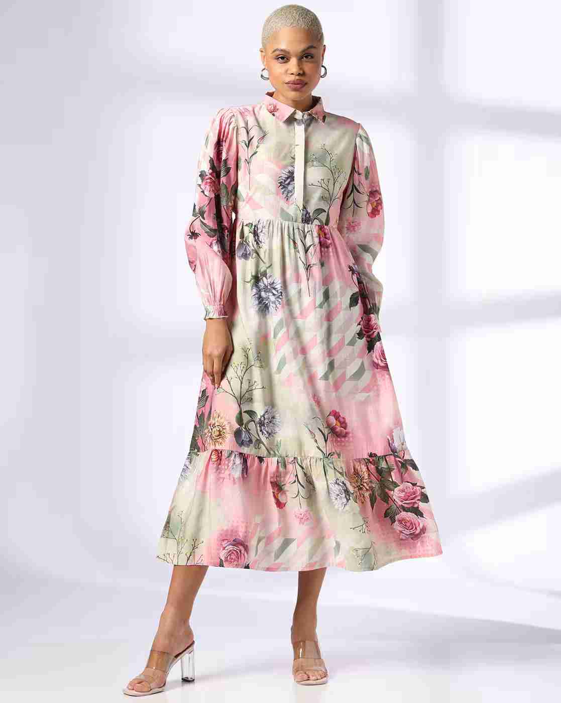 FIG | Women Floral Print Shirt Dress|0