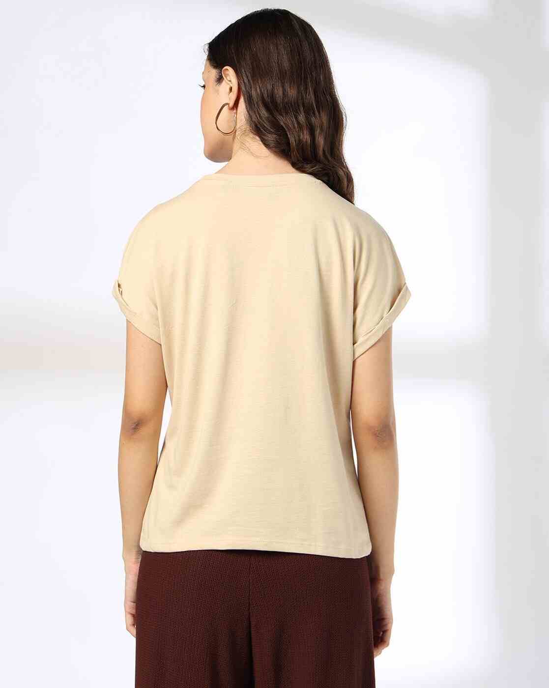 FIG | Women Polka-Dot Print Slim Fit Round-Neck T-Shirt|2