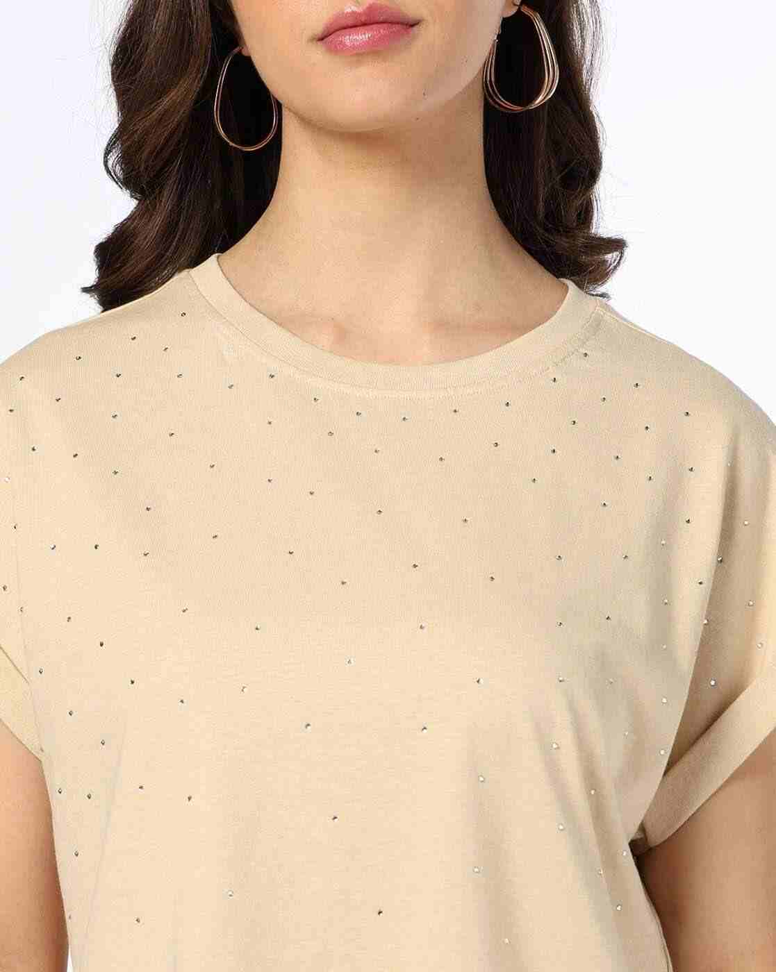 FIG | Women Polka-Dot Print Slim Fit Round-Neck T-Shirt|3