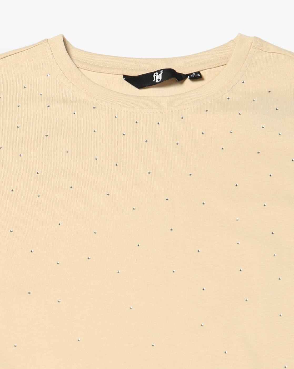 FIG | Women Polka-Dot Print Slim Fit Round-Neck T-Shirt|4