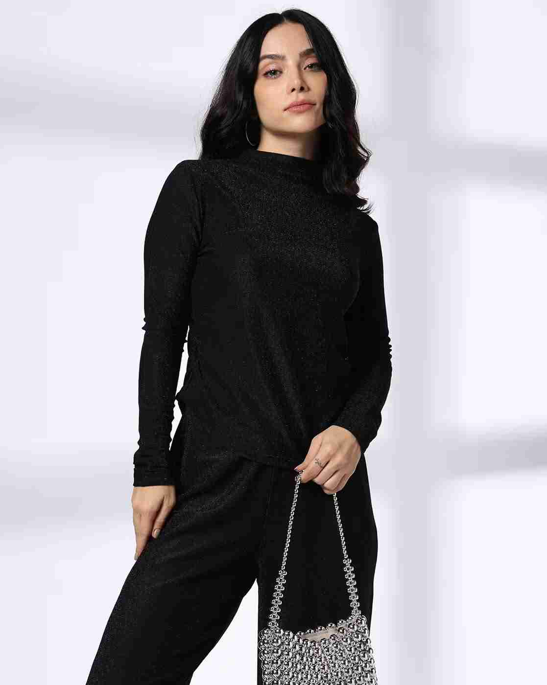 FIG | Women Ruched Slim Fit High-Neck Top|0