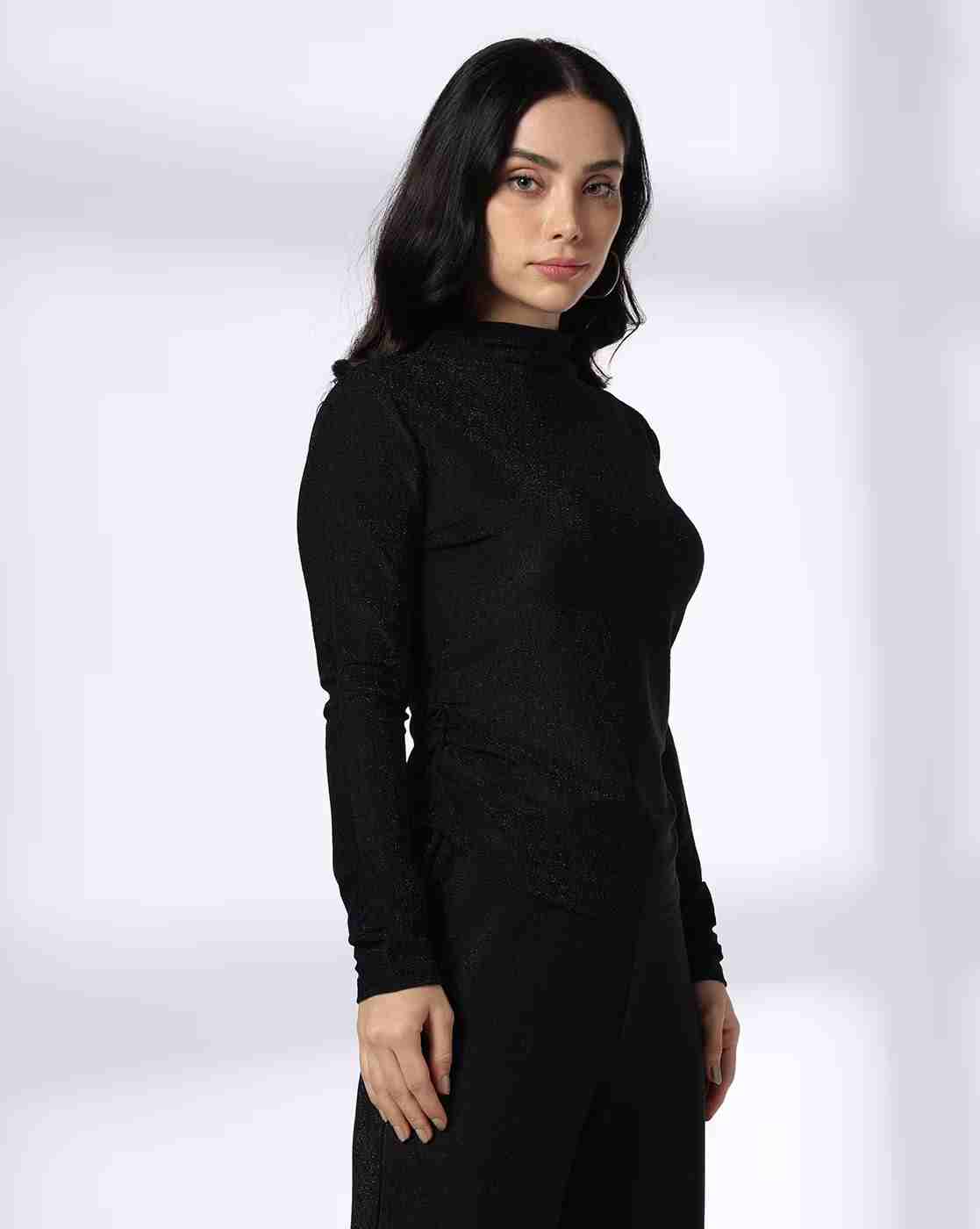 FIG | Women Ruched Slim Fit High-Neck Top|1