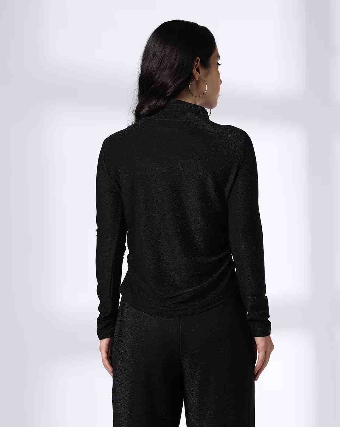 FIG | Women Ruched Slim Fit High-Neck Top|2
