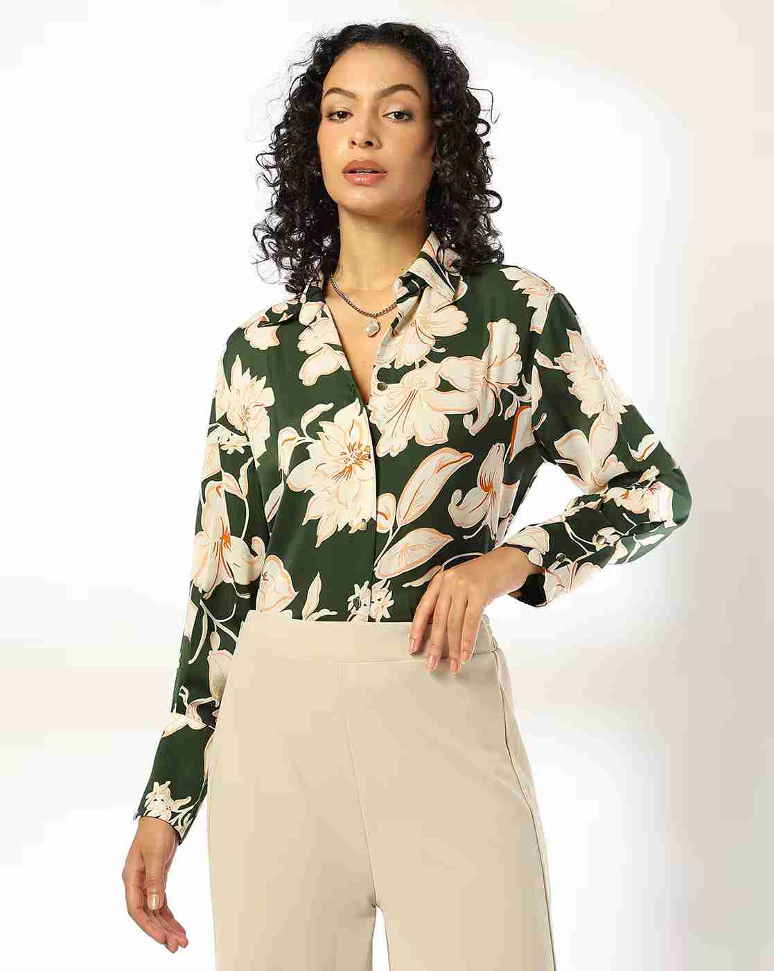 FIG | Women Floral Print Relaxed Fit Satin Shirt|0
