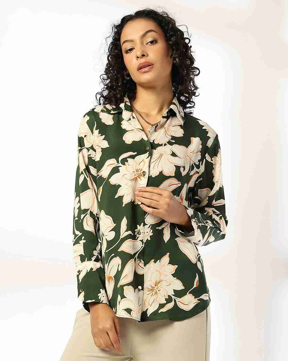 FIG | Women Floral Print Relaxed Fit Satin Shirt|3
