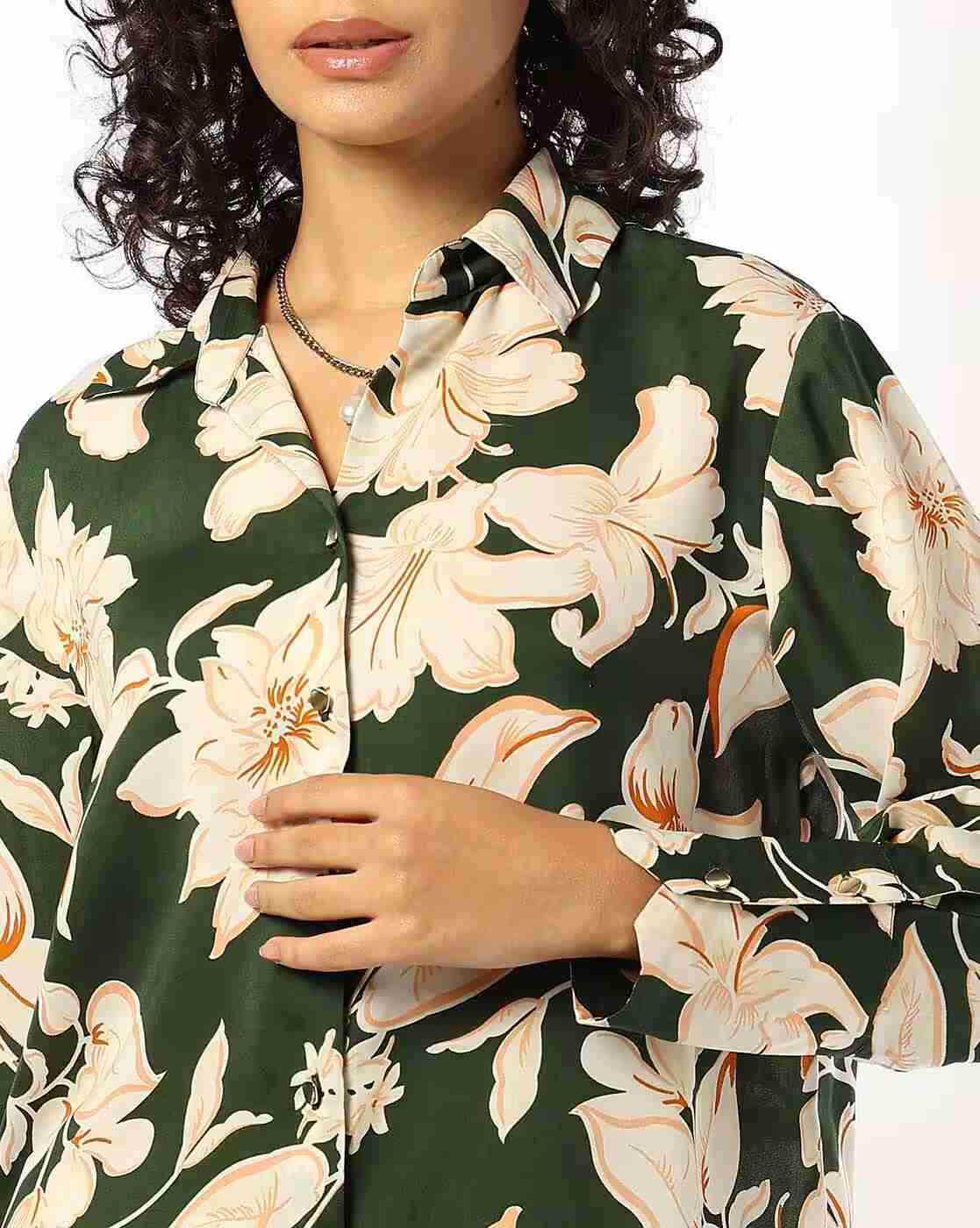 FIG | Women Floral Print Relaxed Fit Satin Shirt|4