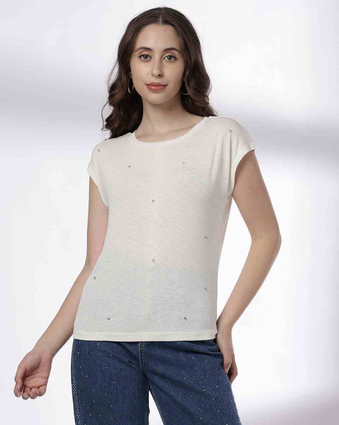 FIG | Women Embellished Slim Fit Crew-Neck T-Shirt|3