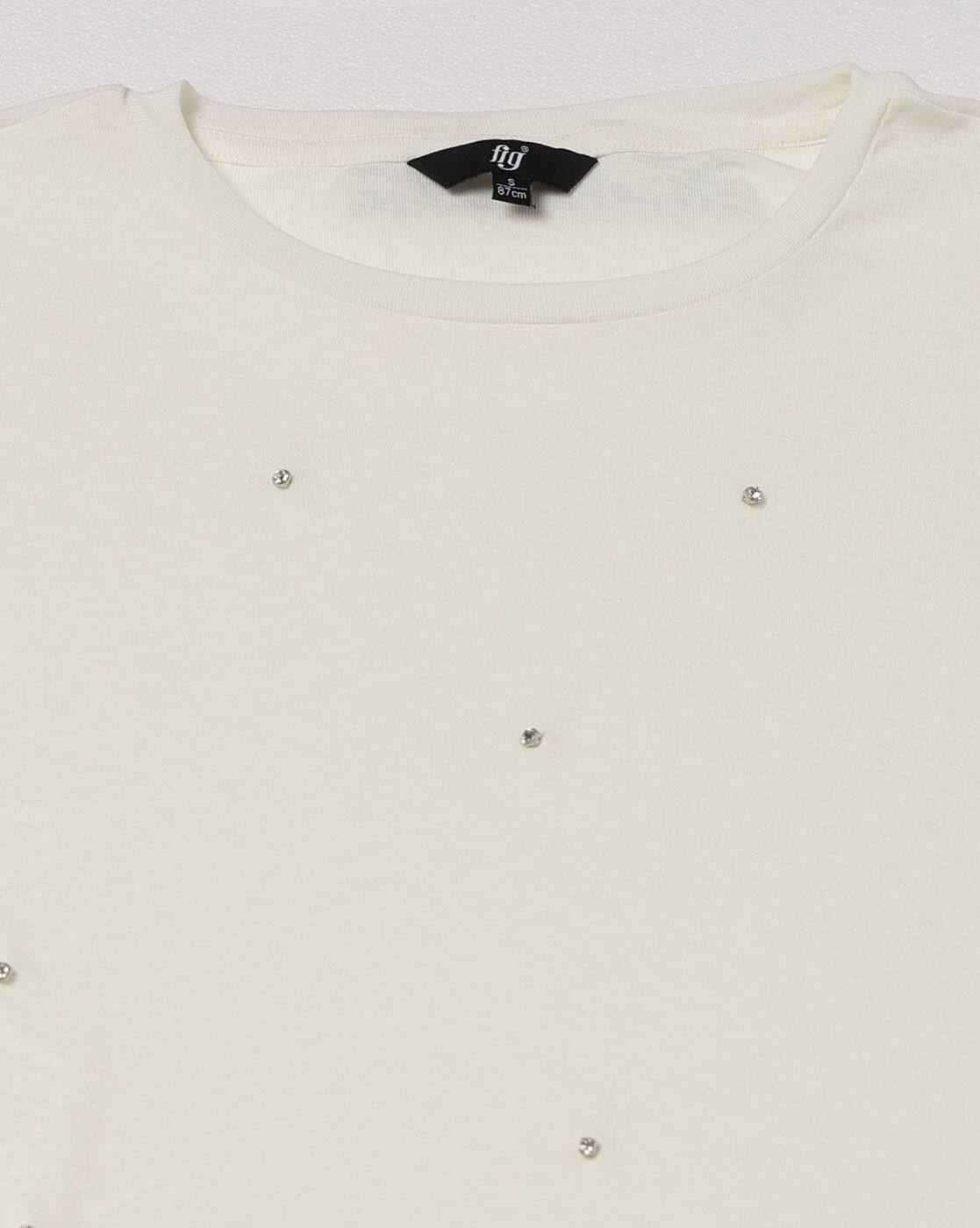 FIG | Women Embellished Slim Fit Crew-Neck T-Shirt|5