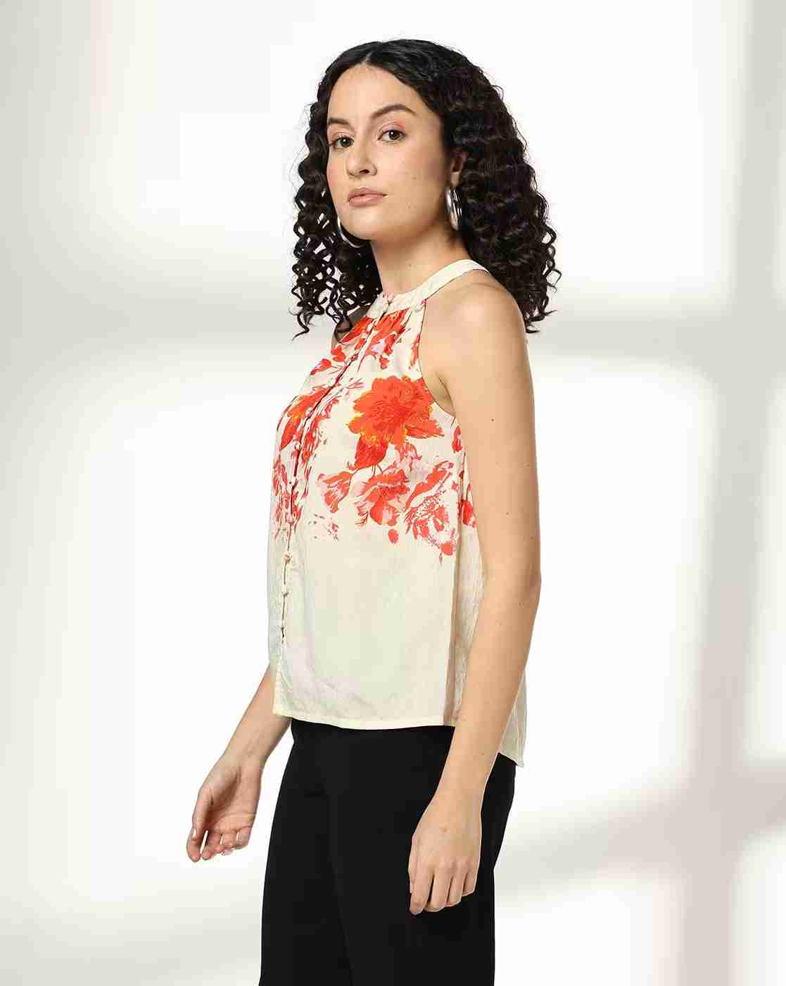 FIG | Women Floral Print Relaxed Fit Halter-Neck Top