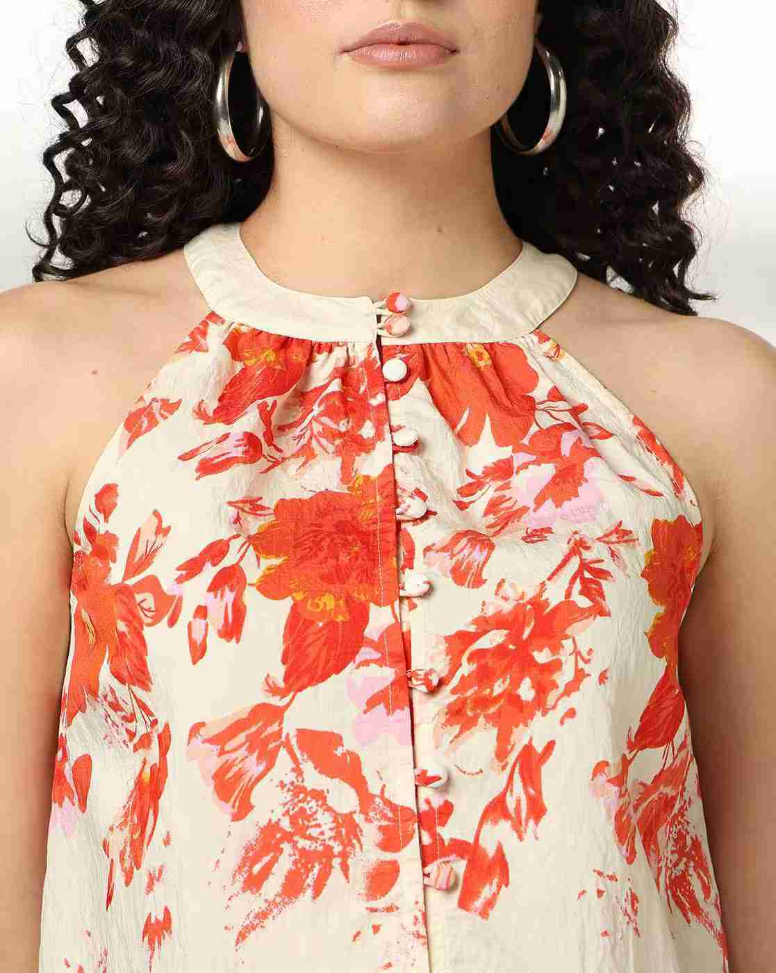 FIG | Women Floral Print Relaxed Fit Halter-Neck Top|3