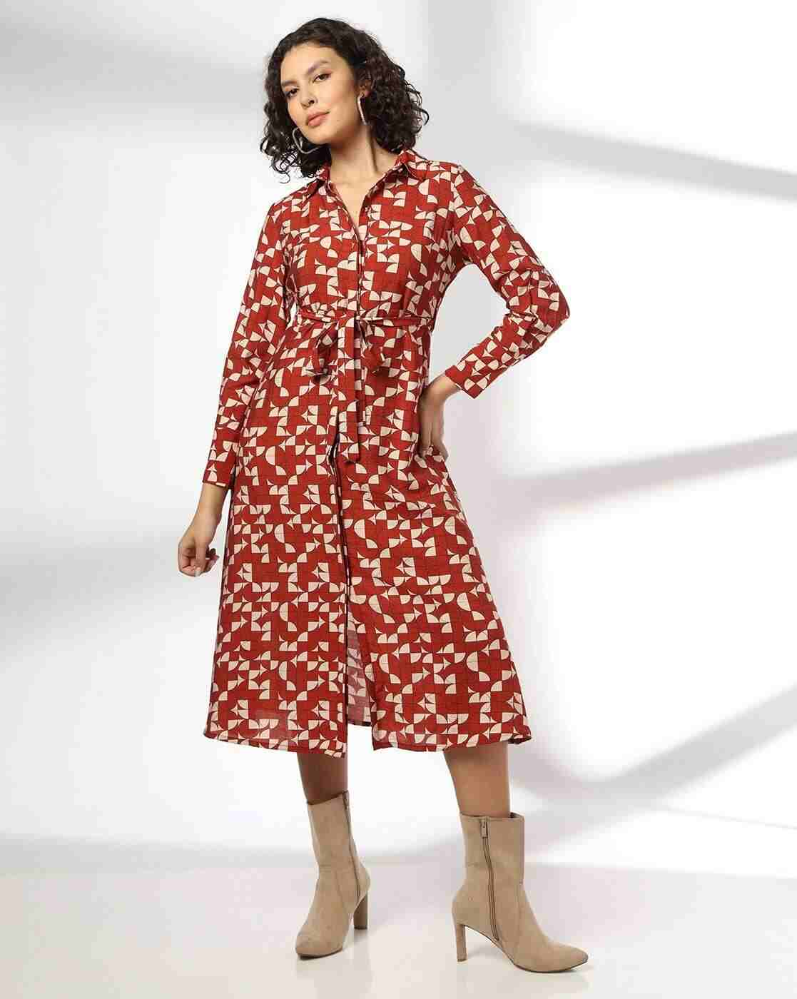 FIG | Women Geometric Print Shirt Dress|0